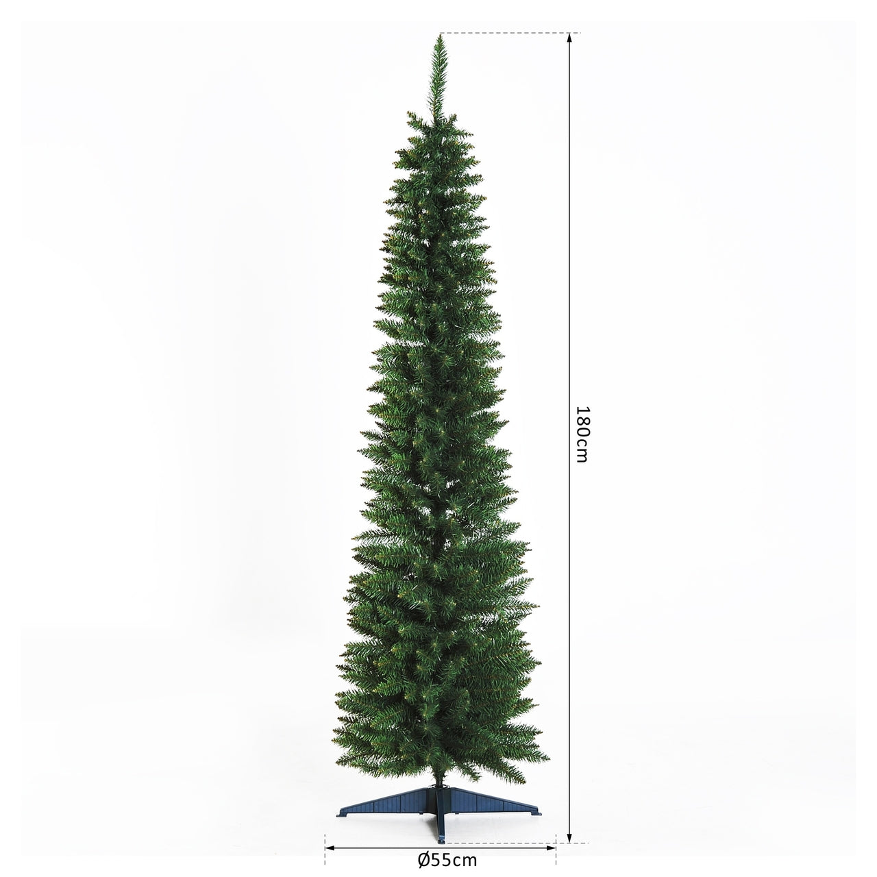Smalle kunstkerstboom 180 cm penciltree ideaal voor smalle ruimtes groen met slanke vorm en volle takken