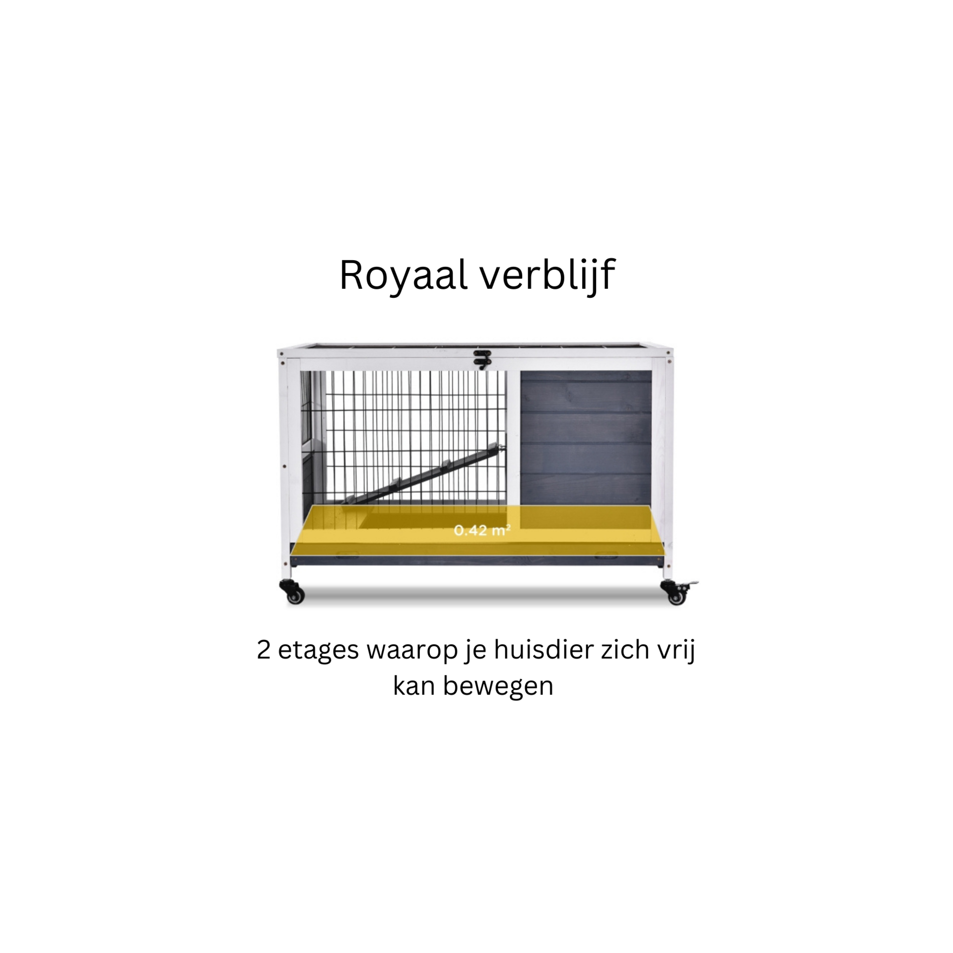 Grijs houten konijnenhok 90x53x59 cm – mobiel en onderhoudsvriendelijk