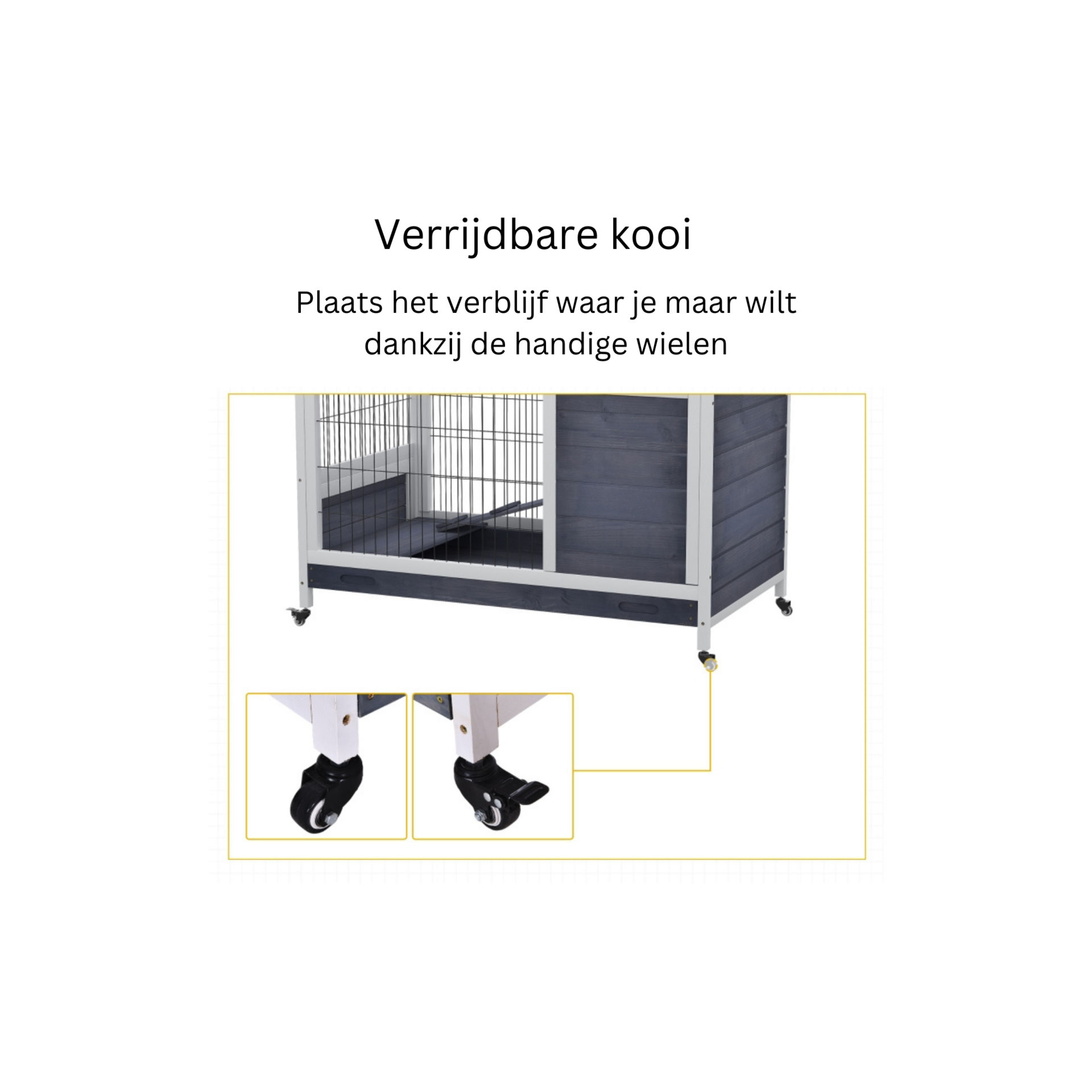 Grijs houten konijnenhok 90x53x59 cm – mobiel en onderhoudsvriendelijk