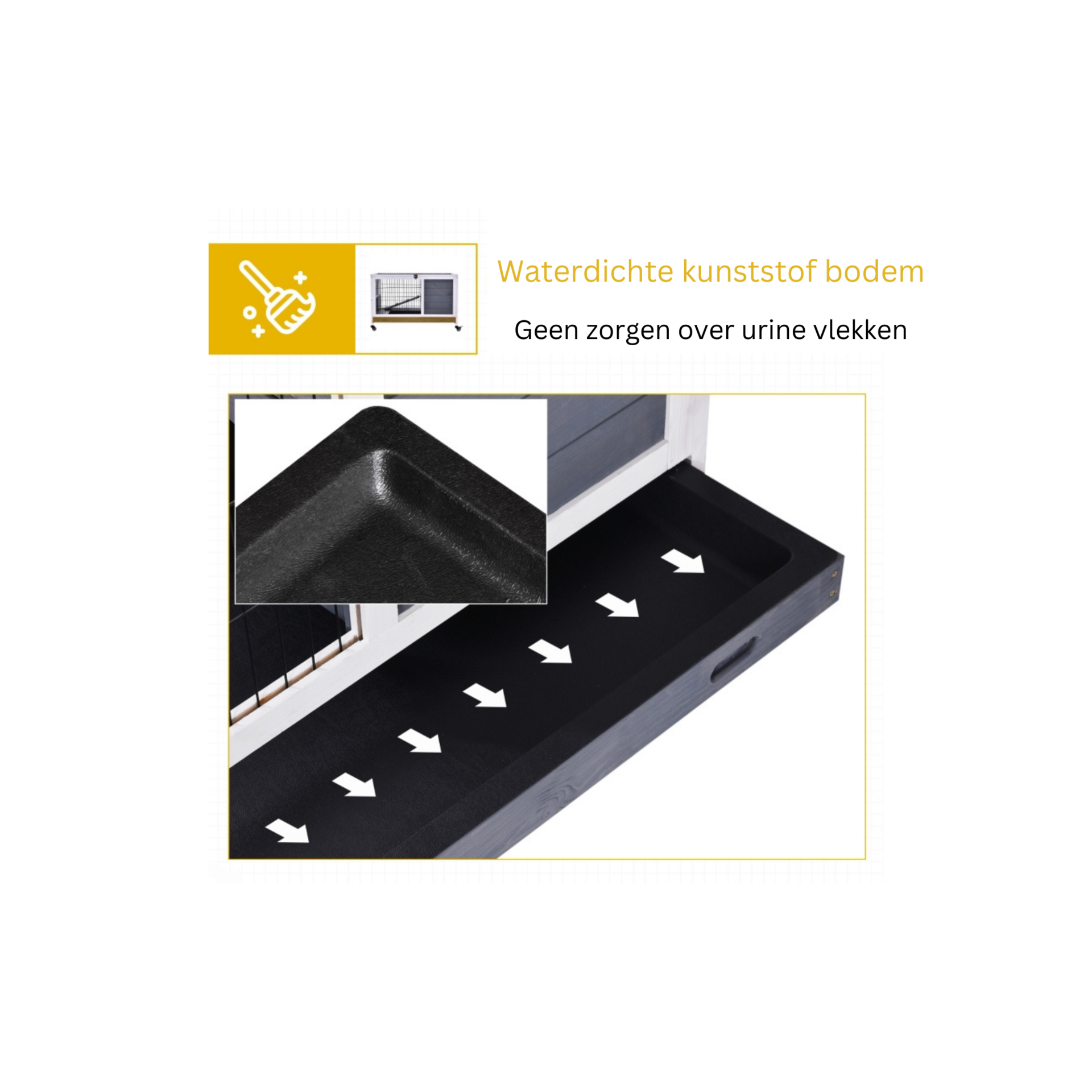 Grijs houten konijnenhok 90x53x59 cm – mobiel en onderhoudsvriendelijk