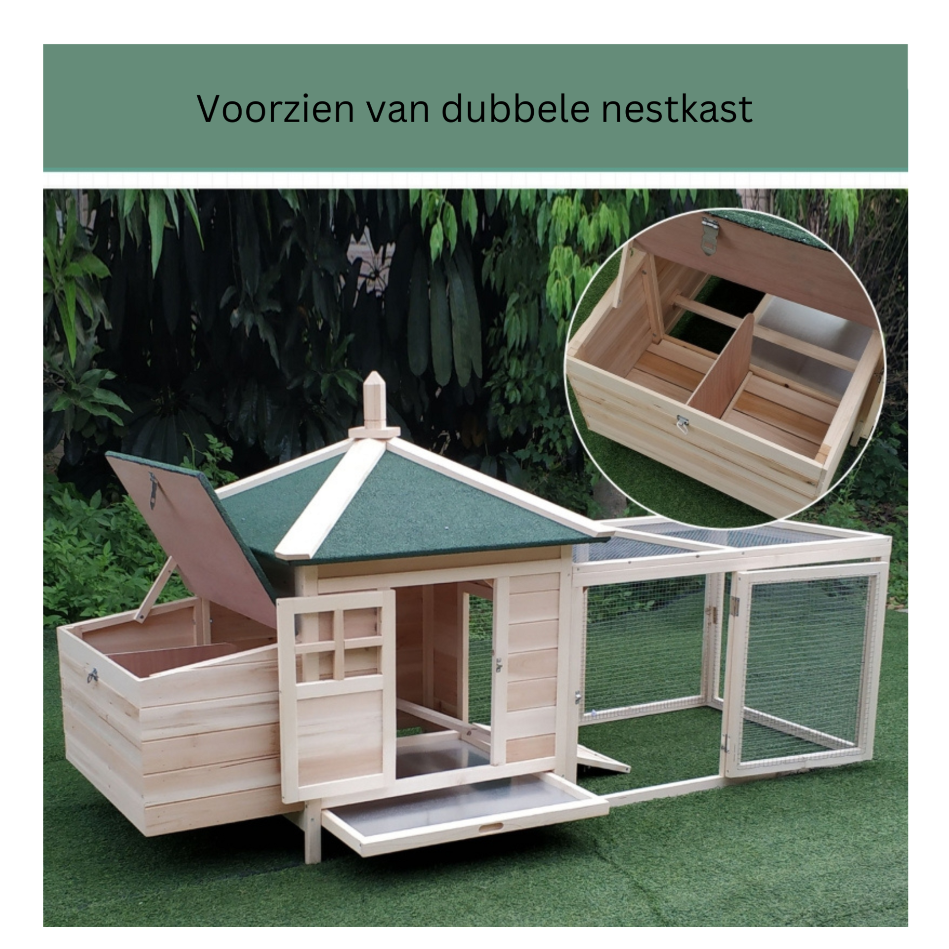 Kippenhok met uitloopren – waterdicht dak & schuiflade – 196×76×97?cm