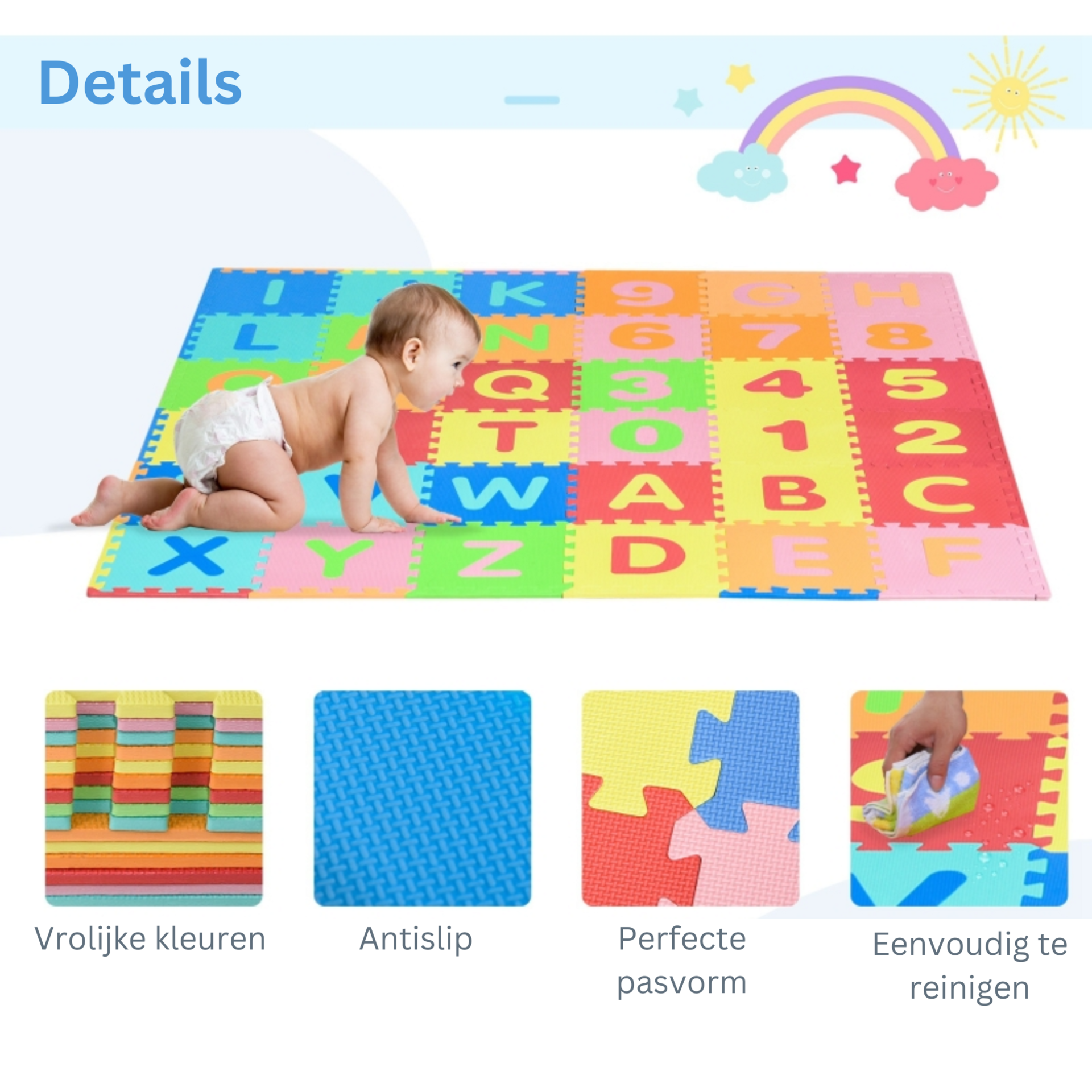 36-delige XXL puzzelmat speelmat 182,5x182,5 cm – zacht en veilig speelplezier