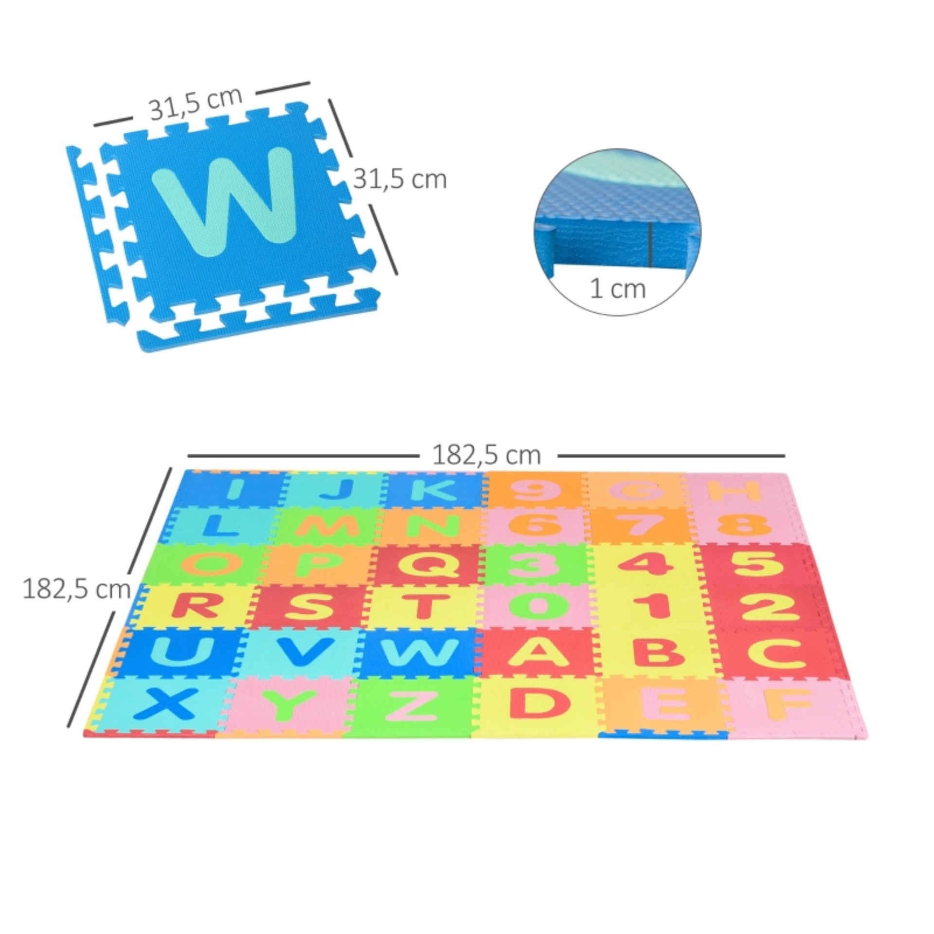 36-delige XXL puzzelmat speelmat 182,5x182,5 cm – zacht en veilig speelplezier