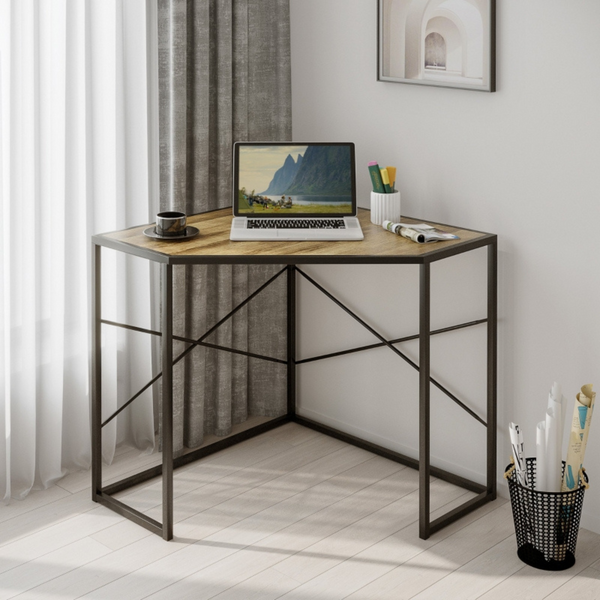 Industrieel compact hoekbureau 80x80x78 cm – praktisch en robuust design