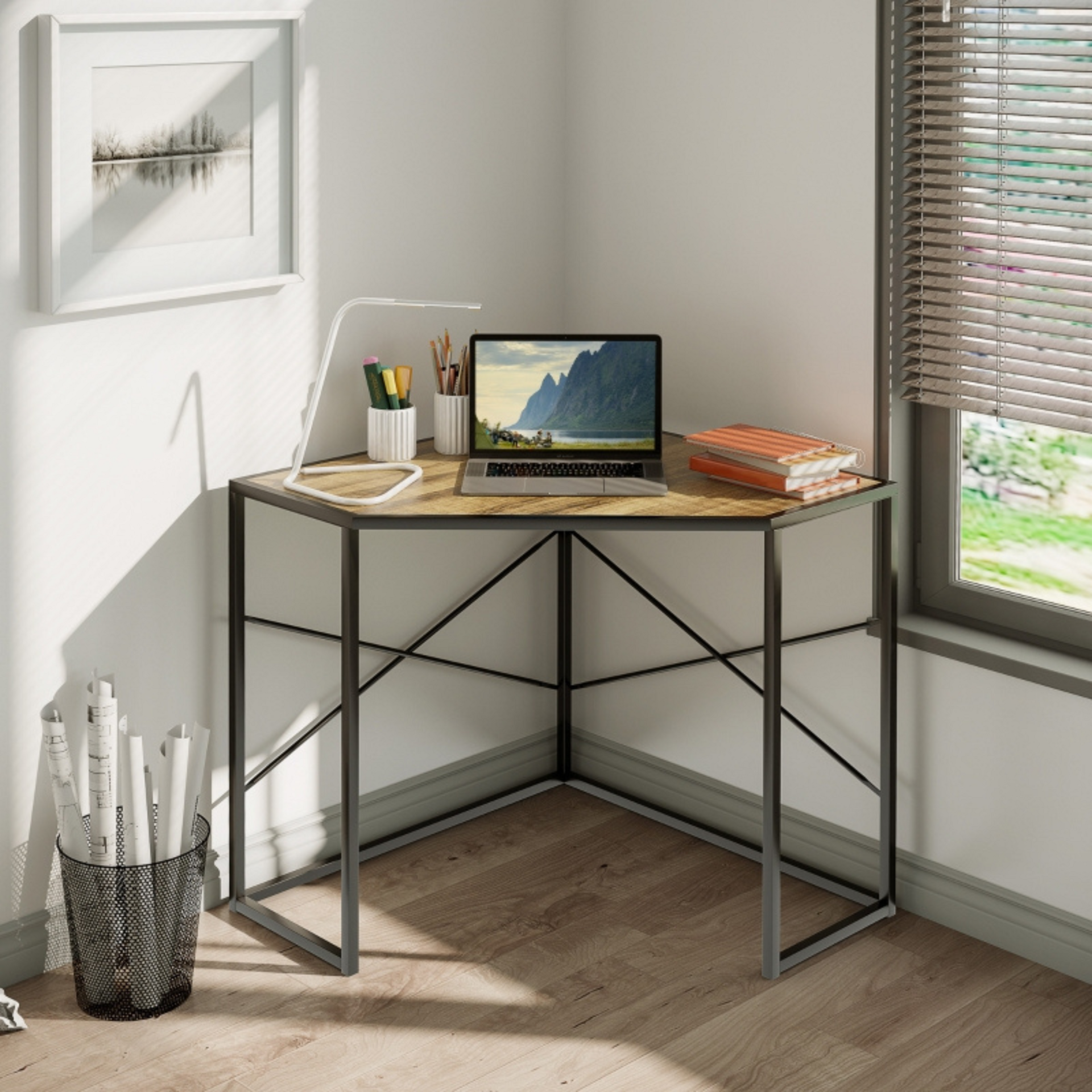 Industrieel compact hoekbureau 80x80x78 cm – praktisch en robuust design
