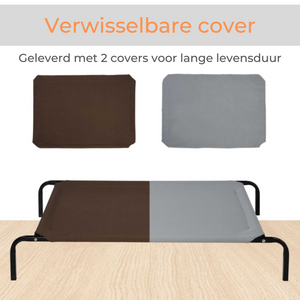 XL hondenbed hondenstretcher met 2 verwisselbare overtrekhoezen grijs/bruin voor binnen en buitengebruik