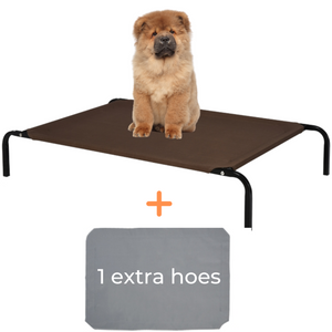 XL hondenbed hondenstretcher met 2 verwisselbare overtrekhoezen grijs/bruin en stevige metalen frame