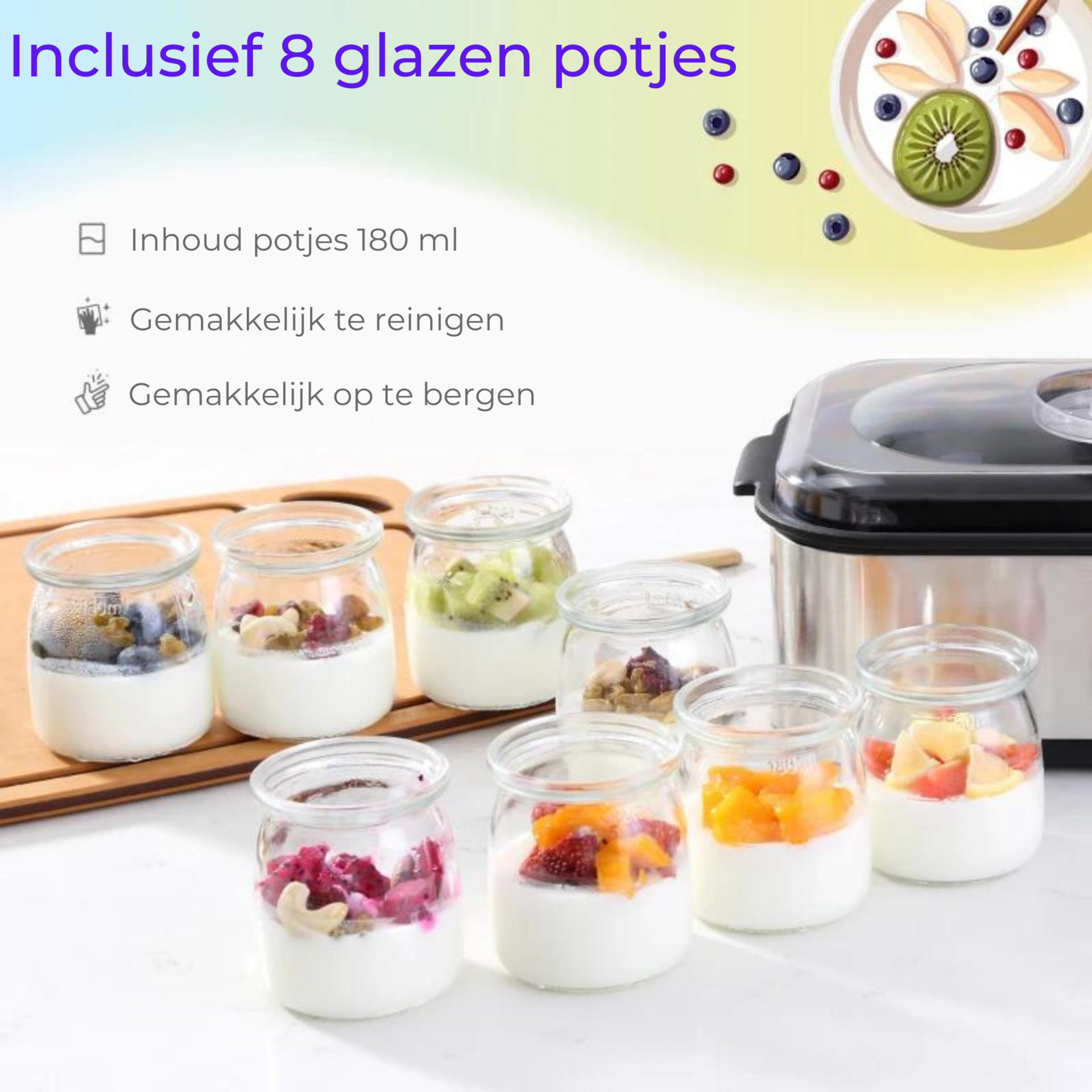 Yoghurtmaker van RVS – met 8 glazen potten voor verse huisgemaakte yoghurt | Zenzee