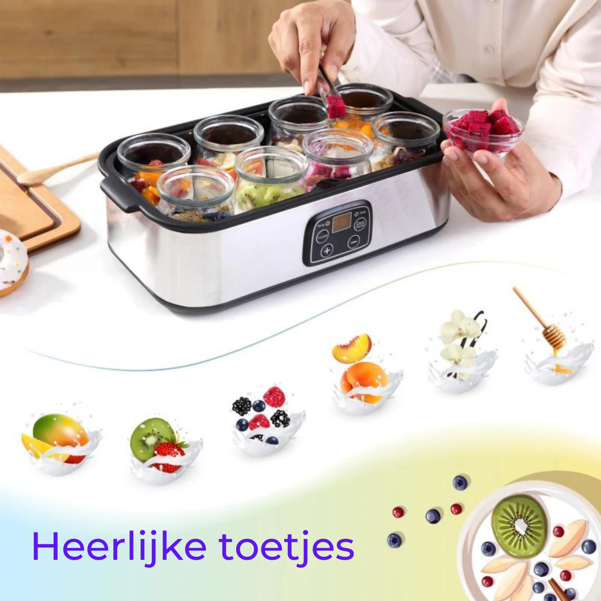 Yoghurtmaker van RVS – met 8 glazen potten voor verse huisgemaakte yoghurt | Zenzee