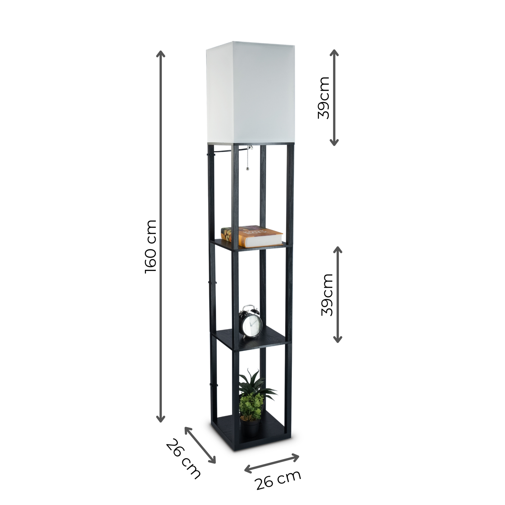 Staande vloerlamp met opbergruimte 26x26x160 cm – functioneel en modern design