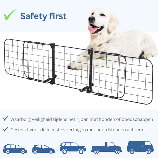 Verstelbaar universeel hondenrek 91-145 cm breed, 30 cm hoog in zwart metaal