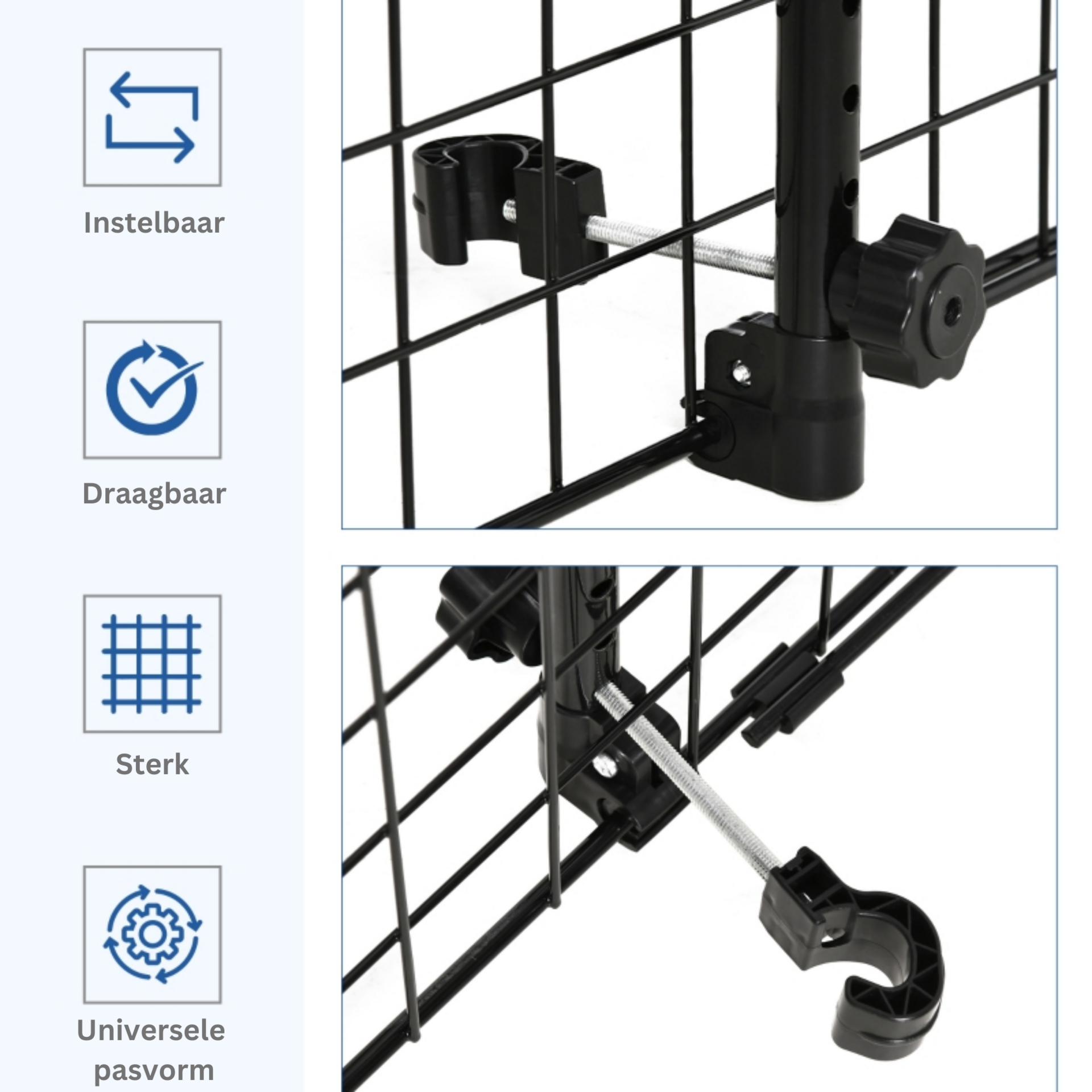 Verstelbaar universeel hondenrek 91-145 cm breed, 30 cm hoog in zwart metaal