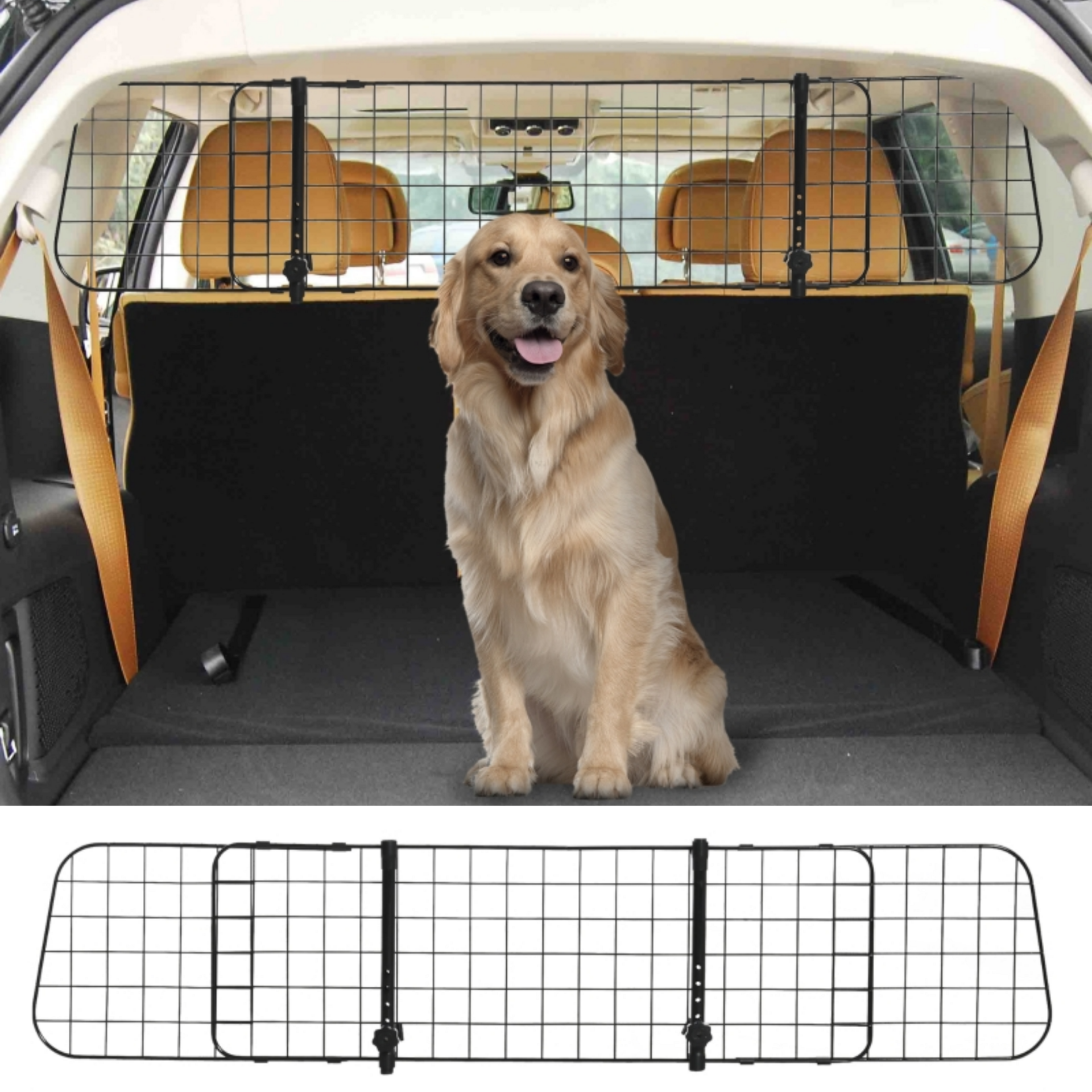 Verstelbaar universeel hondenrek 91-145 cm breed, 30 cm hoog in zwart metaal