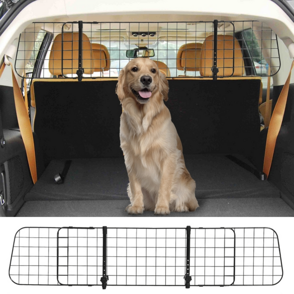 Verstelbaar universeel hondenrek 91-145 cm breed, 30 cm hoog in zwart metaal