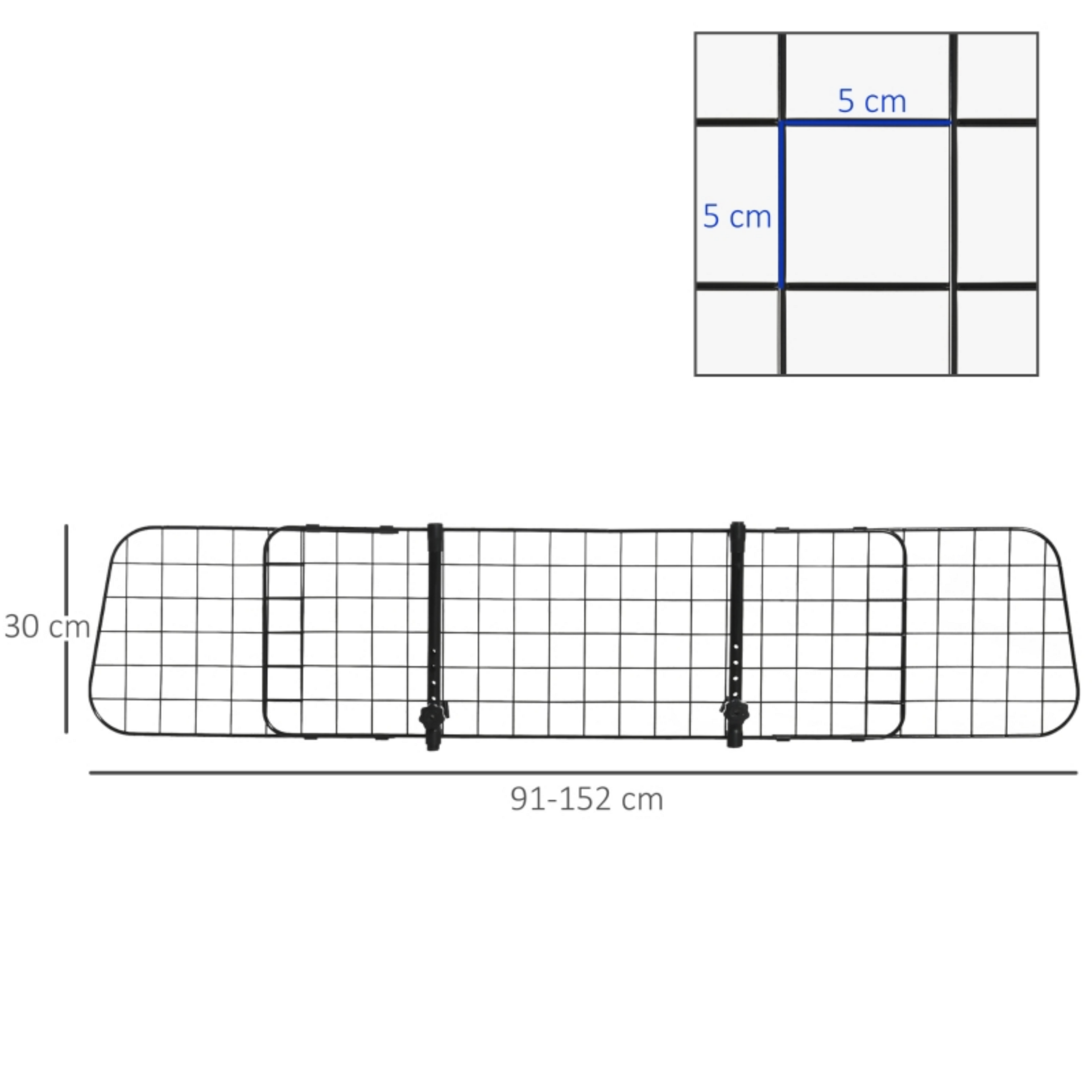 Verstelbaar universeel hondenrek 91-145 cm breed, 30 cm hoog in zwart metaal