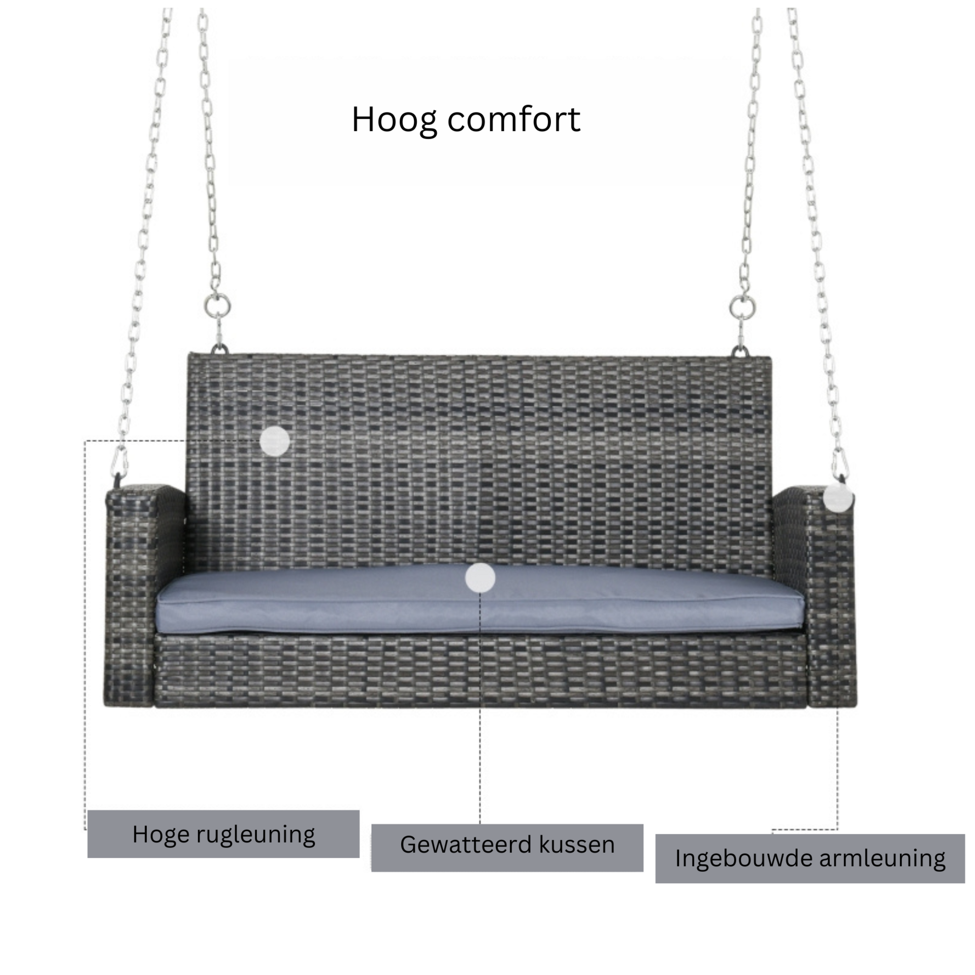 2-zits hangbank en schommelbank 127x58x60 cm – ontspanning voor tuin en terras
