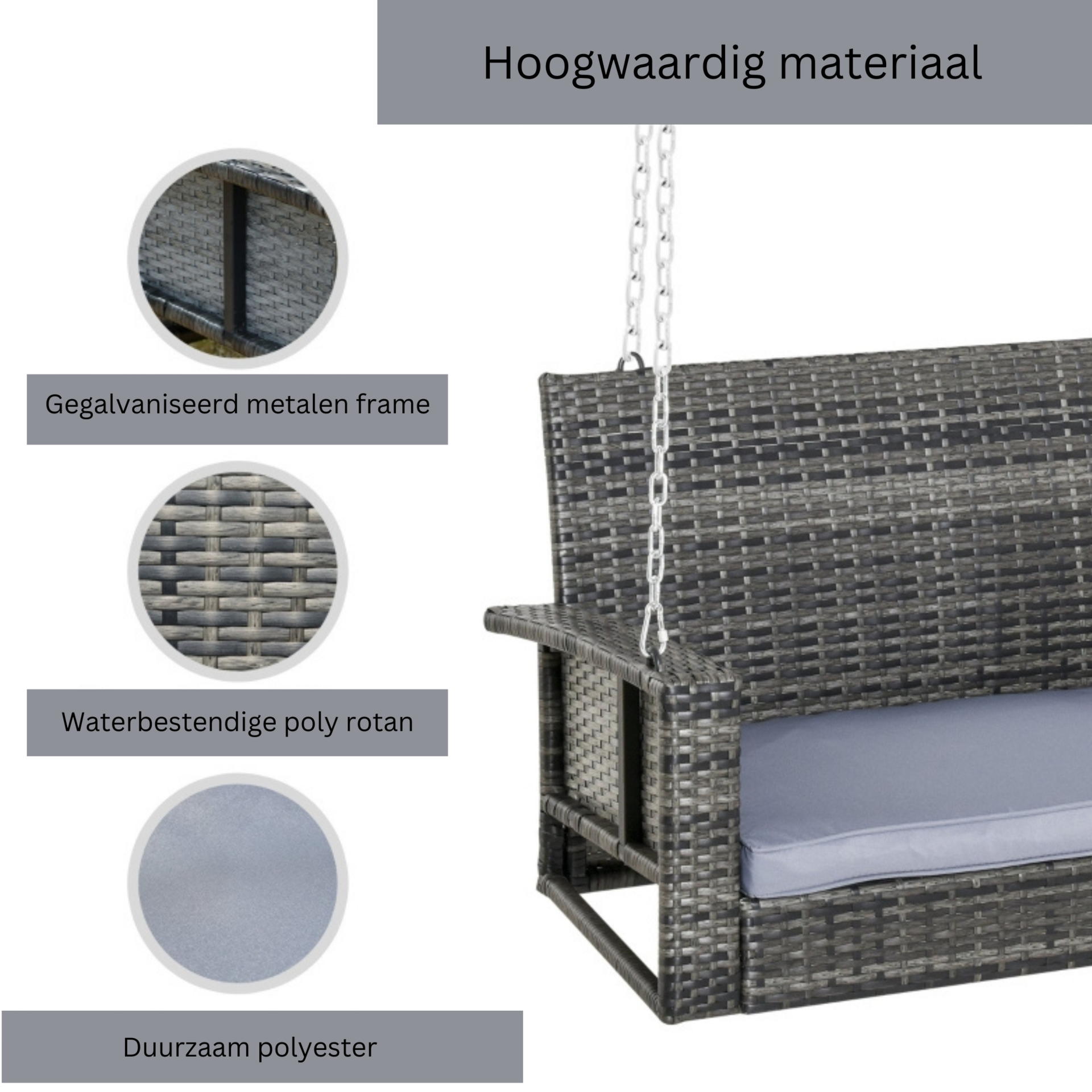 2-zits hangbank en schommelbank 127x58x60 cm – ontspanning voor tuin en terras