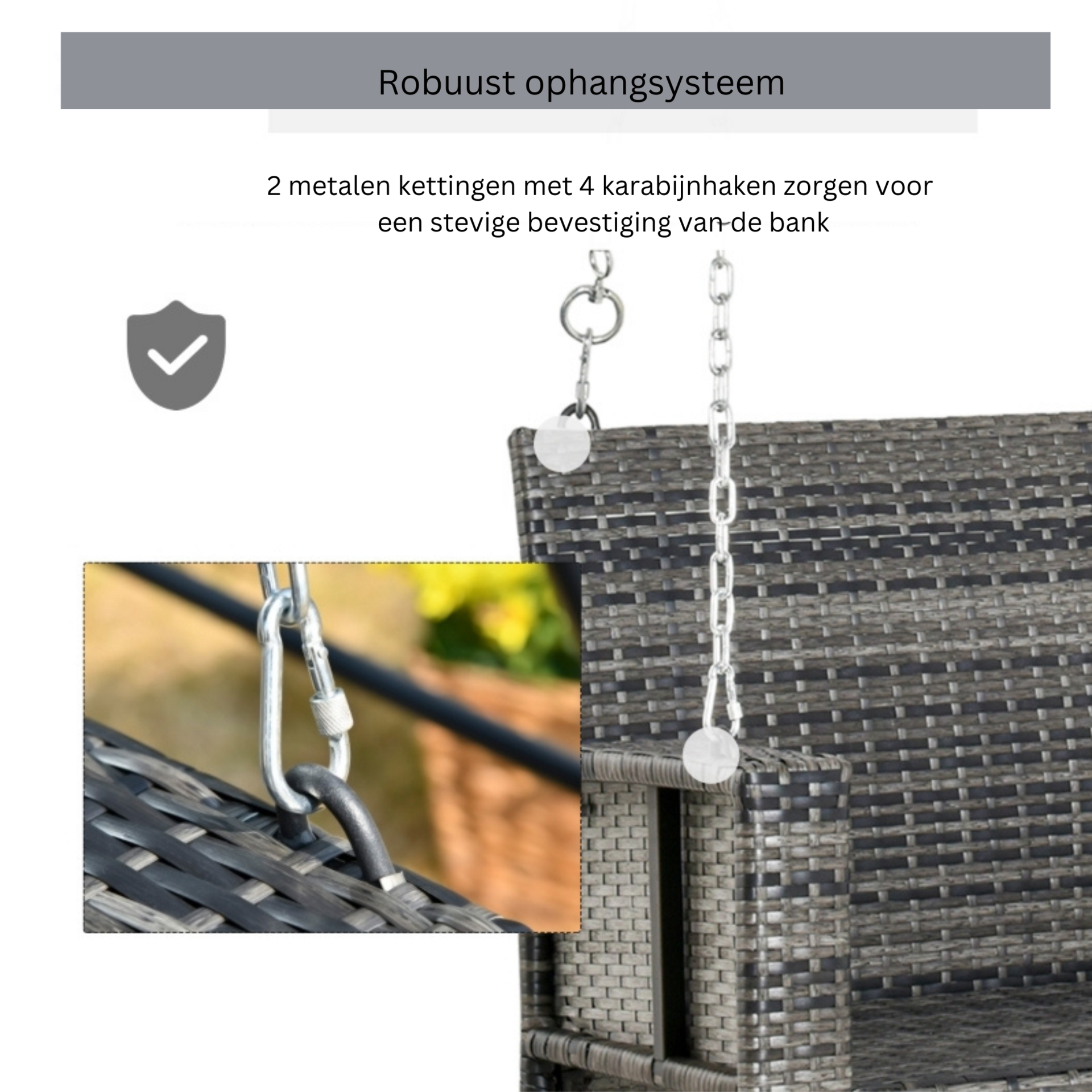 2-zits hangbank en schommelbank 127x58x60 cm – ontspanning voor tuin en terras