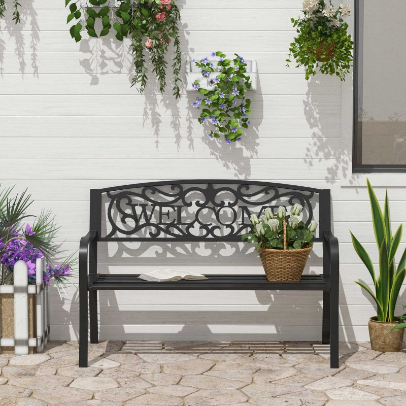 Tuinbank 2-zits zwart – waterdicht metaal en stevig ontwerp - 127x60x87cm