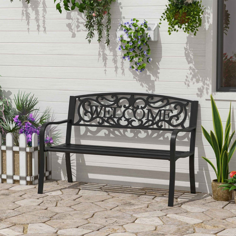 Tuinbank 2-zits zwart – waterdicht metaal en stevig ontwerp - 127x60x87cm