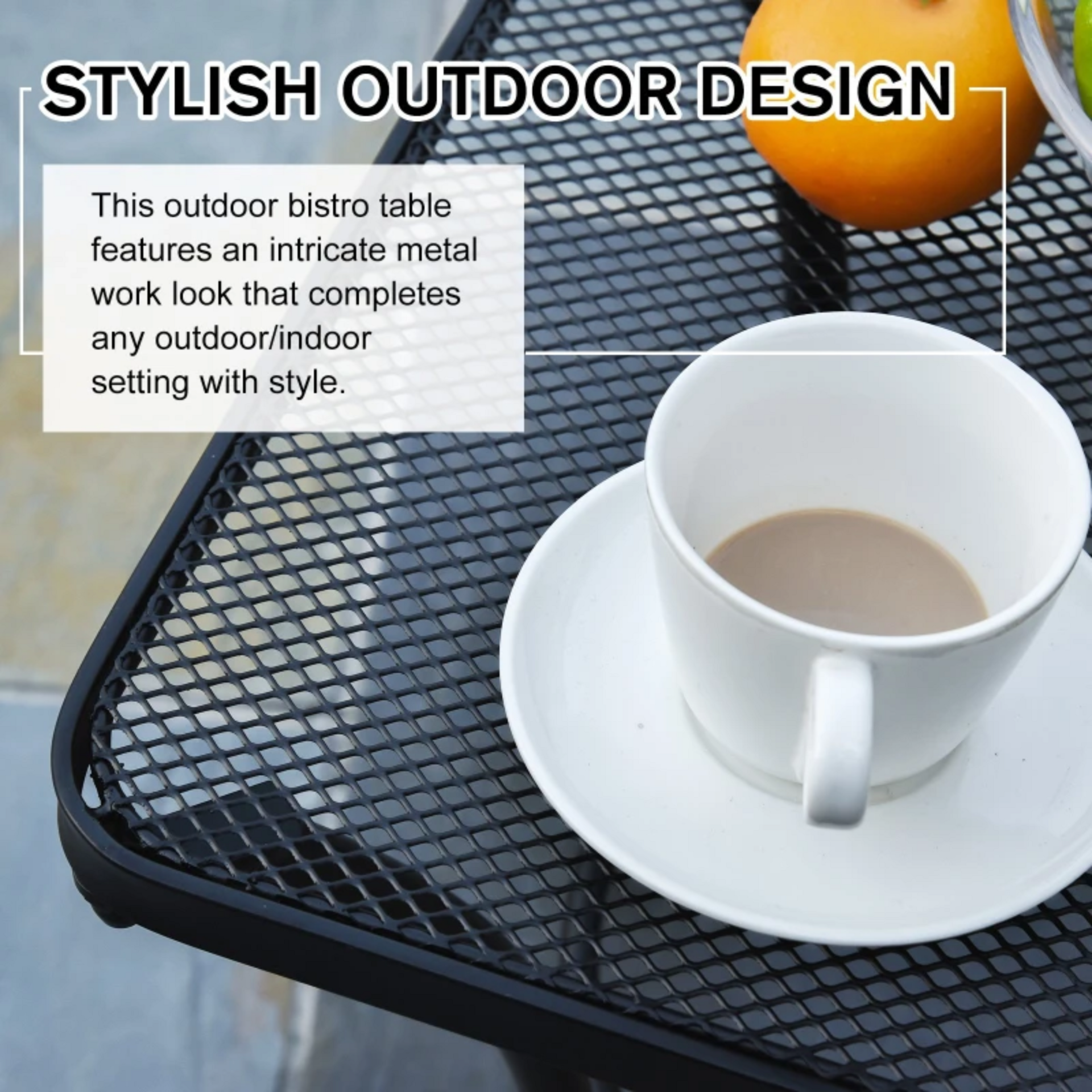 Zwarte metalen bijzettafel 45x45x52 cm – compact en modern voor tuin of balkon