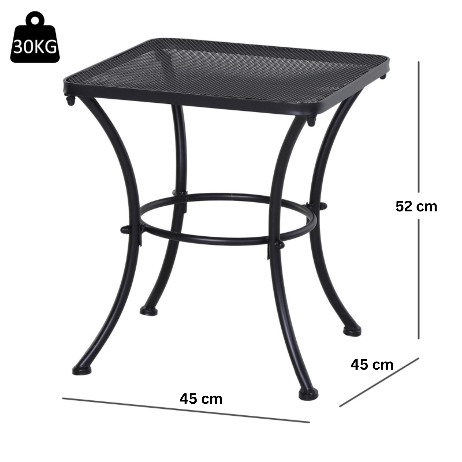 Zwarte metalen bijzettafel 45x45x52 cm – compact en modern voor tuin of balkon