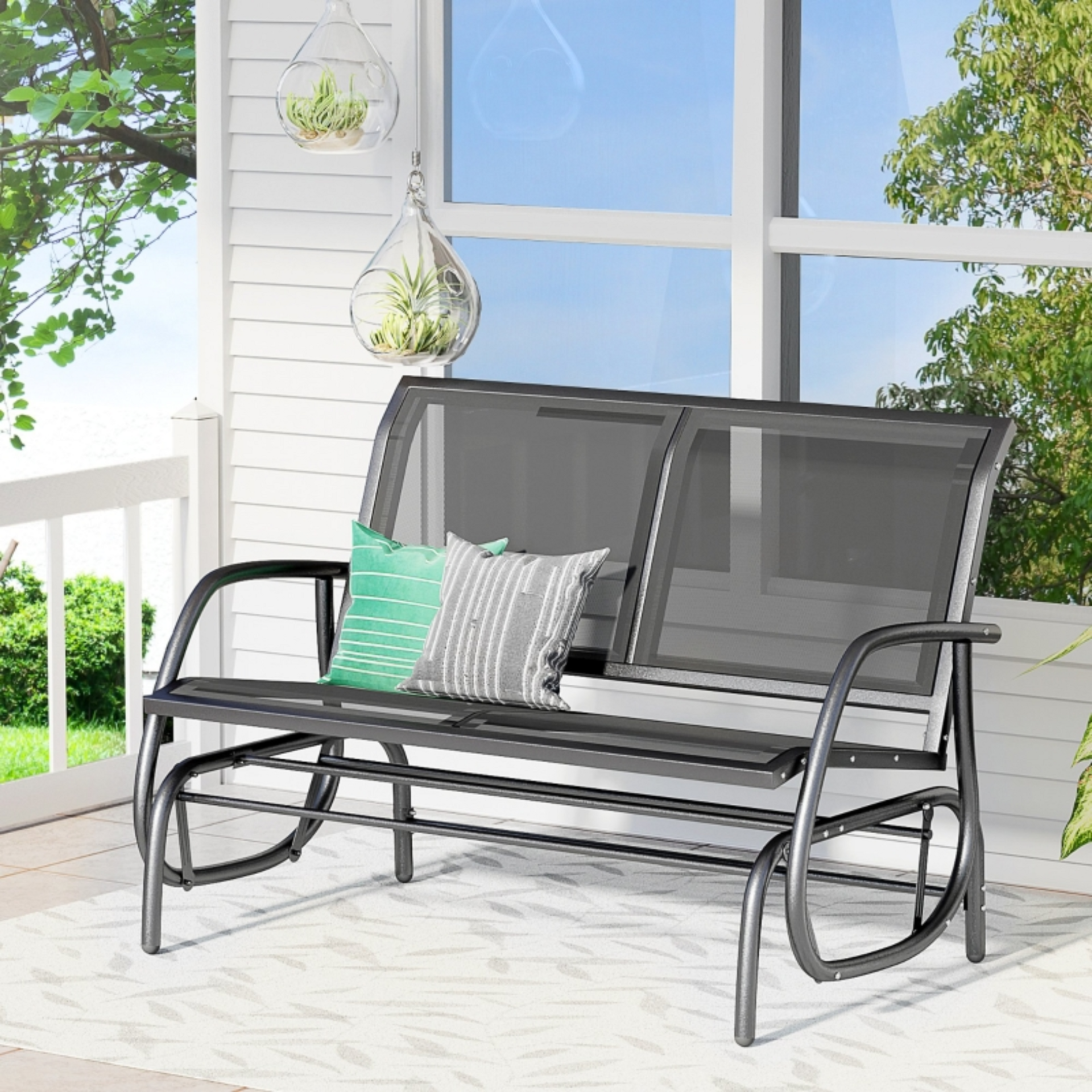 2-zits zwarte tuinbank en schommelbank – elegant en comfortabel voor buiten