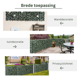 Kunsthaag klimop 300x150 cm – stijlvolle privacy met duurzaam zichtbreeknet als wand- en tuindecoratie