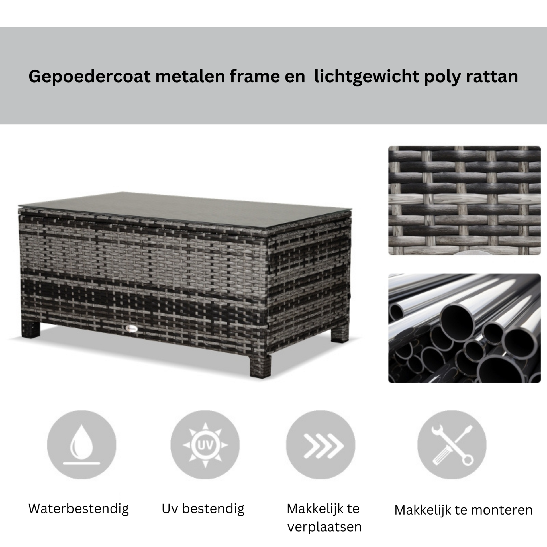 Grijze poly rotan bijzettafel 85x50x39 cm – stijlvolle en functionele tuintafel