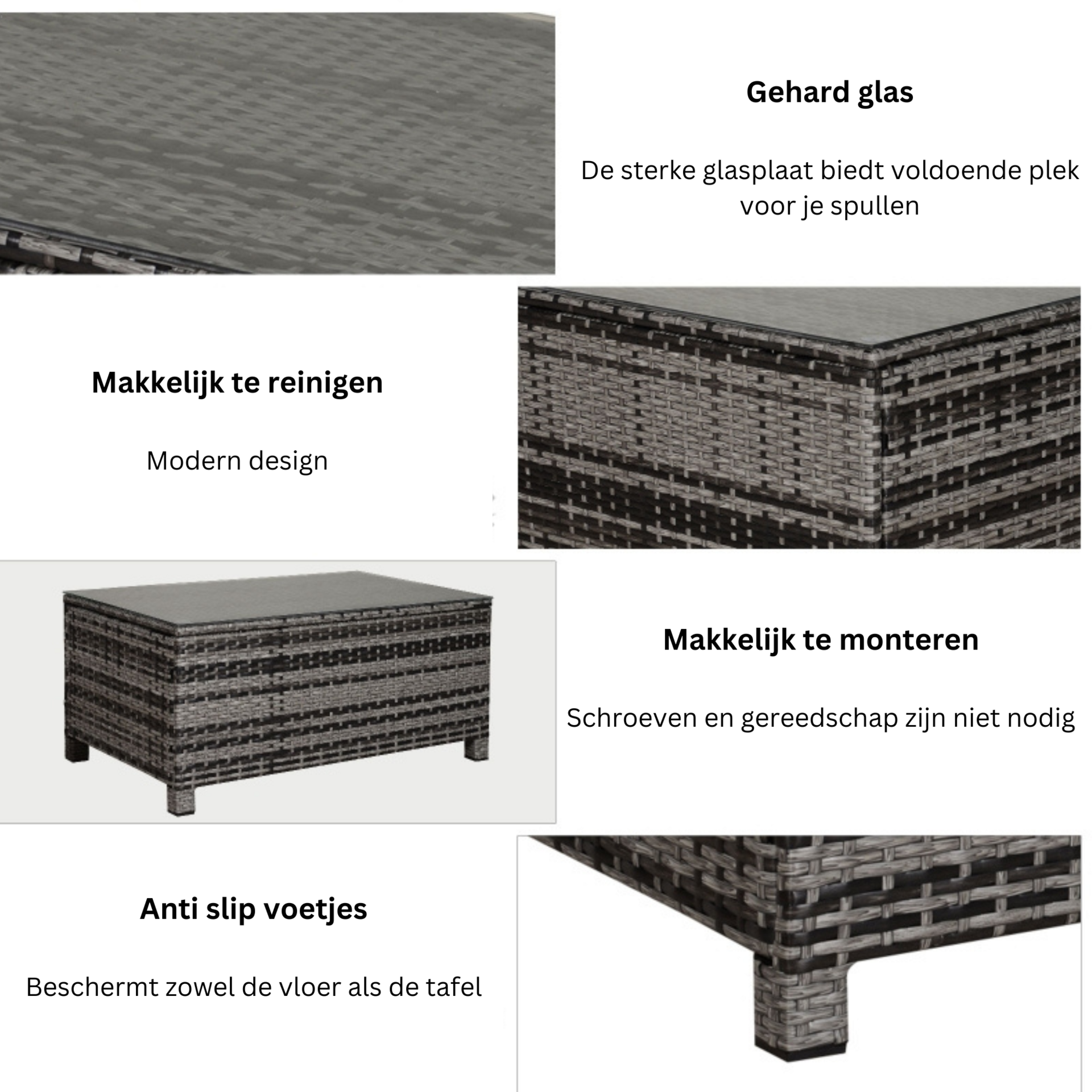 Grijze poly rotan bijzettafel 85x50x39 cm – stijlvolle en functionele tuintafel