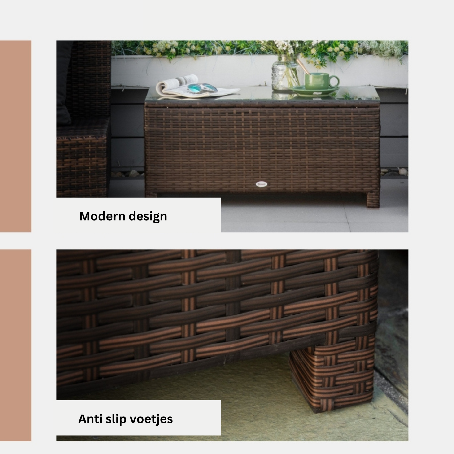 Bruine bijzettafel van poly rotan 85x50x39 cm – elegant en weerbestendig voor buiten