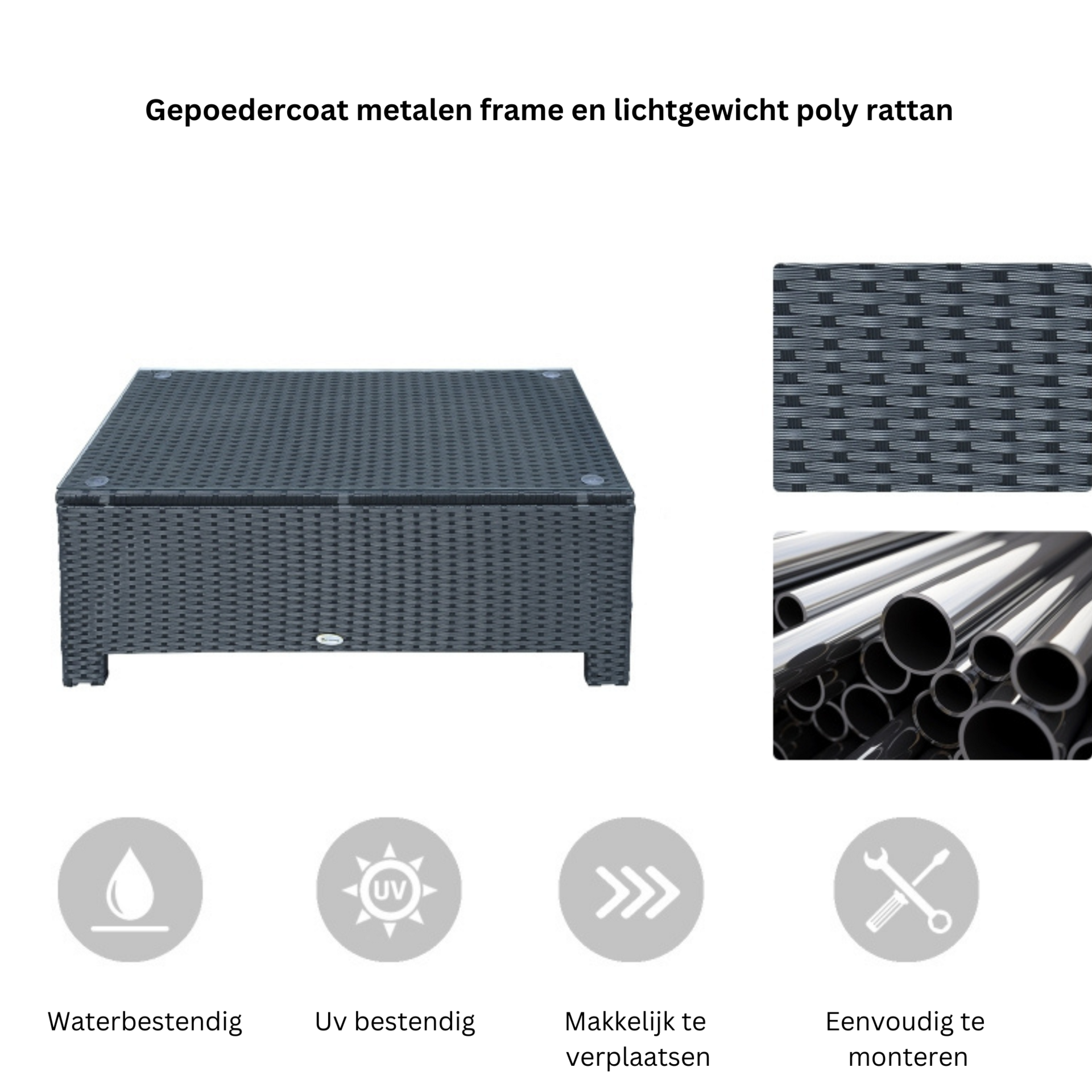 Grijze metalen bijzettafel 45x45x50 cm – compacte en stijlvolle tuintafel
