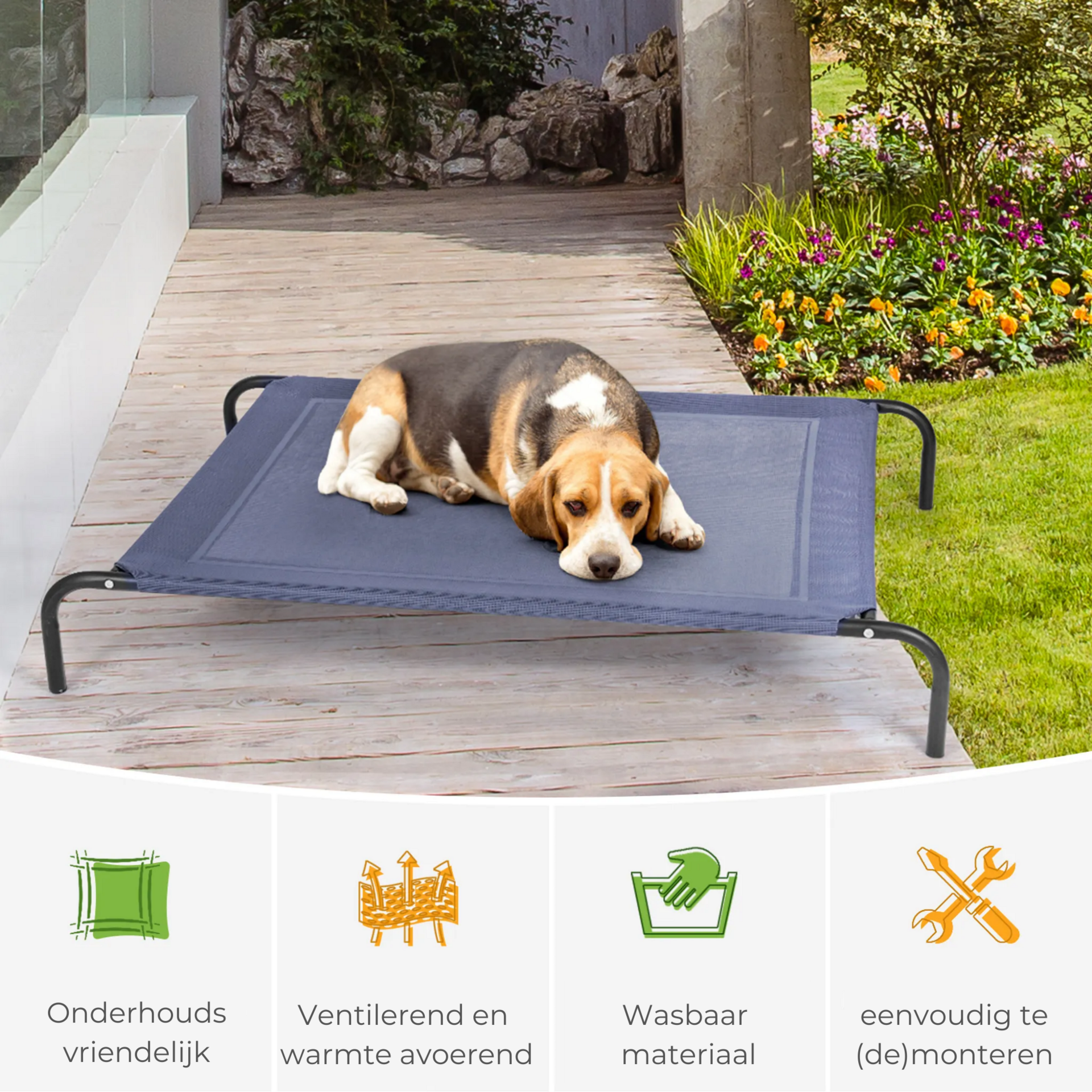 Comfortabel honden ligbed xl 110x68 cm met stevig frame en ademend doek