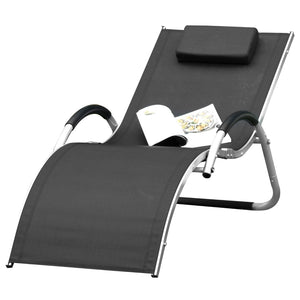 Comfortabel verstelbaar ligbed met kussen zwart voor in de tuin met stevig aluminium frame en ergonomisch design