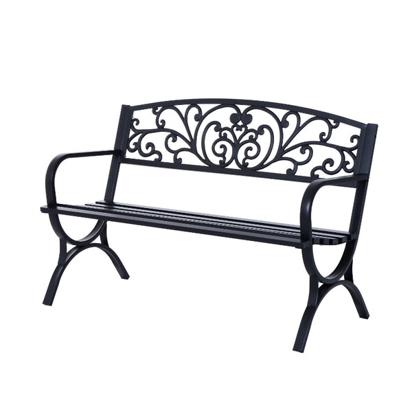 Duurzame 2-zits tuinbank zwart metaal 127x60x85 cm voor buitengebruik