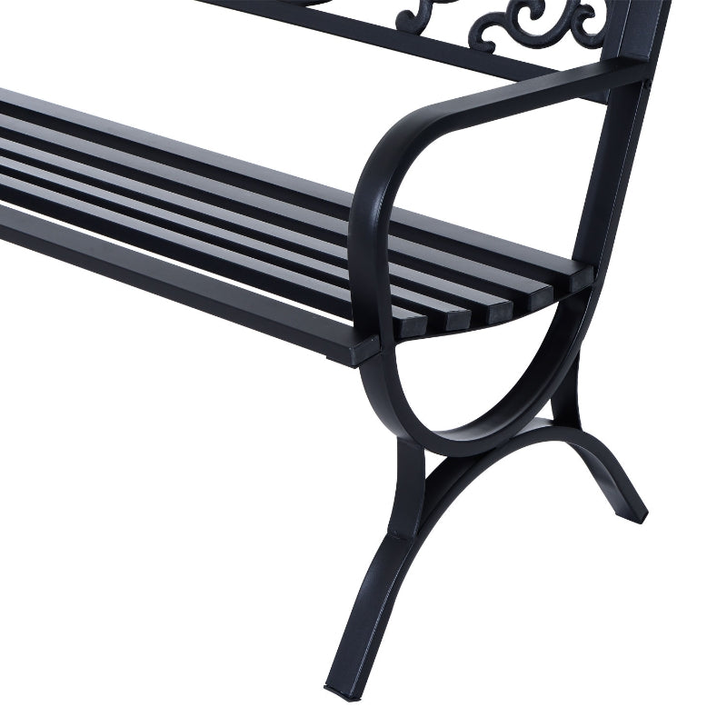 Duurzame 2-zits tuinbank zwart metaal 127x60x85 cm voor buitengebruik