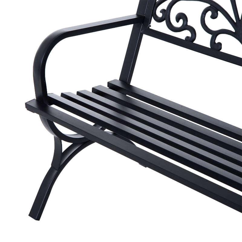 Duurzame 2-zits tuinbank zwart metaal 127x60x85 cm voor buitengebruik