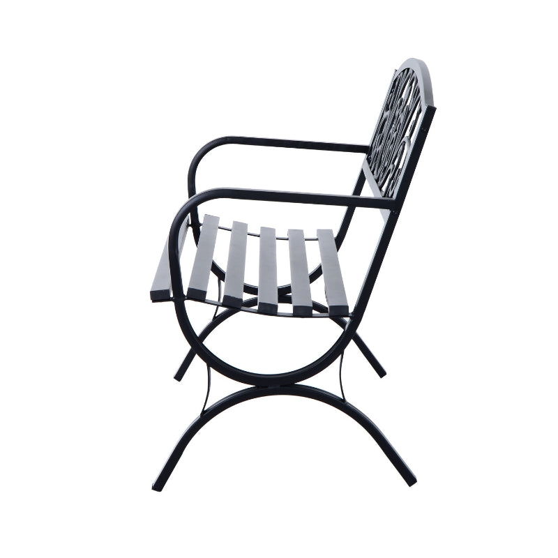 Duurzame 2-zits tuinbank zwart metaal 127x60x85 cm voor buitengebruik