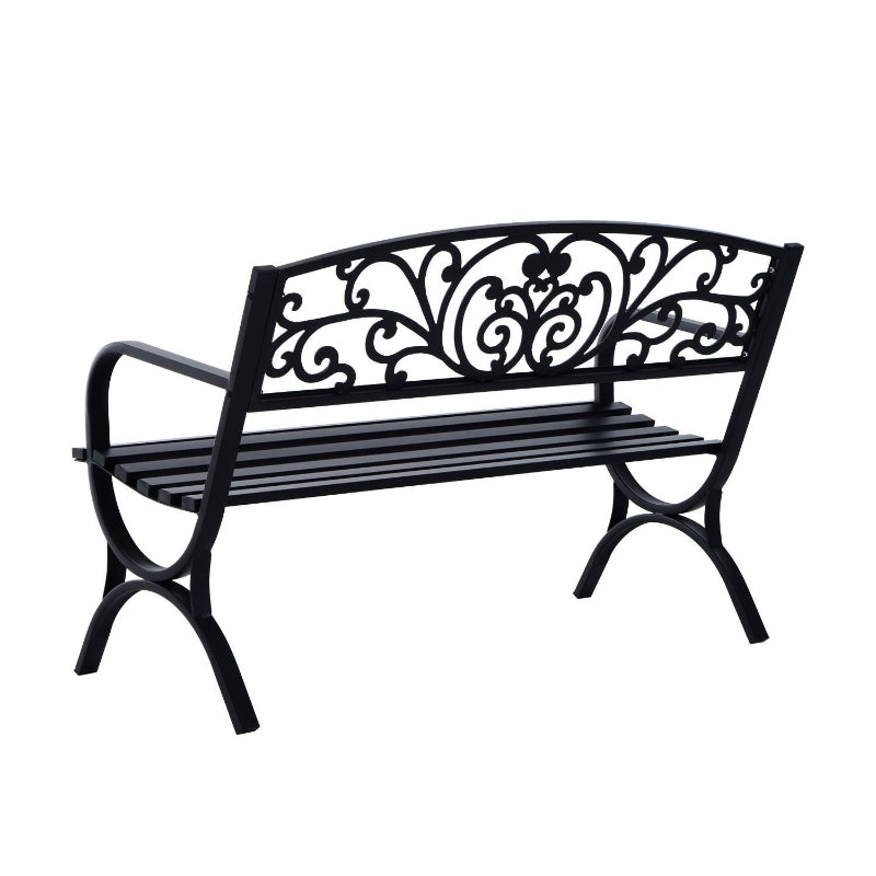 Duurzame 2-zits tuinbank zwart metaal 127x60x85 cm voor buitengebruik