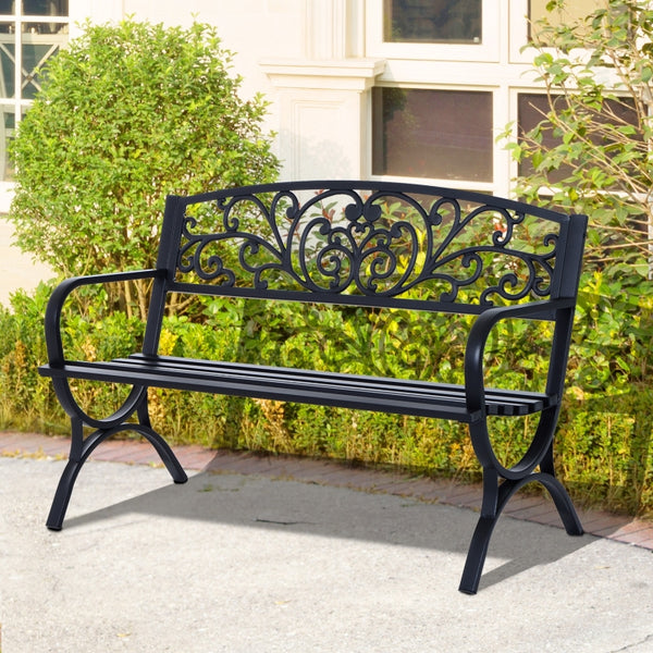 Duurzame 2-zits tuinbank zwart metaal 127x60x85 cm voor buitengebruik