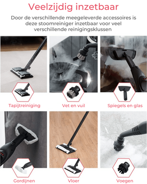 Stoomreiniger & Kledingstomer 2000W met 19 accessoires voor tapijt, vet, glas, gordijnen, vloer en voegen reinigen.