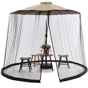 Effectieve parasol klamboe 3x2.3 m zwart tegen muggen en insecten – beschermend net rondom parasol voor insectvrije zomeravonden