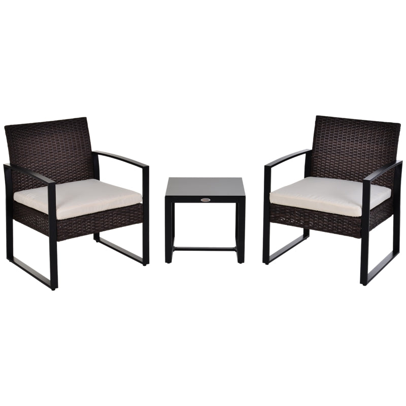 Comfortabele tuinset 3-delig rotan bruin crème met kussens en tafel