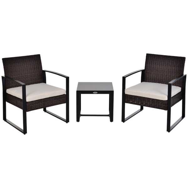 Comfortabele tuinset 3-delig rotan bruin crème met kussens en tafel