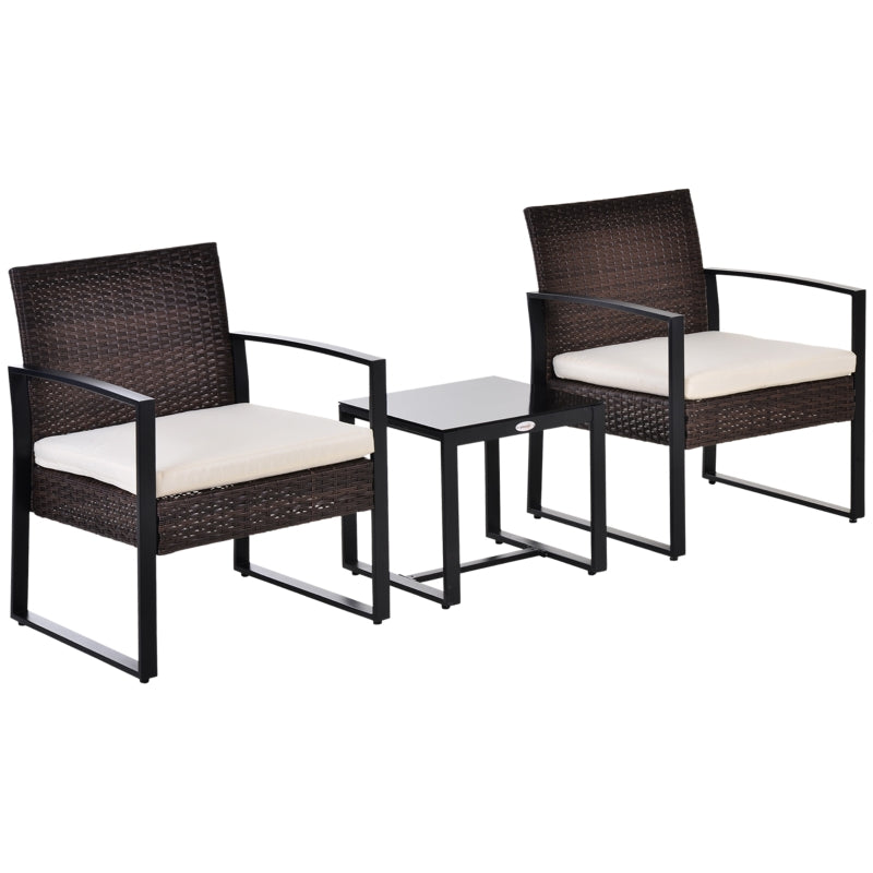 Comfortabele tuinset 3-delig rotan bruin crème met kussens en tafel