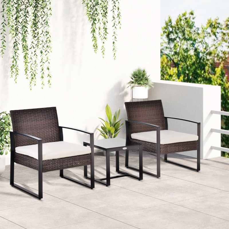 Comfortabele tuinset 3-delig rotan bruin crème met kussens en tafel