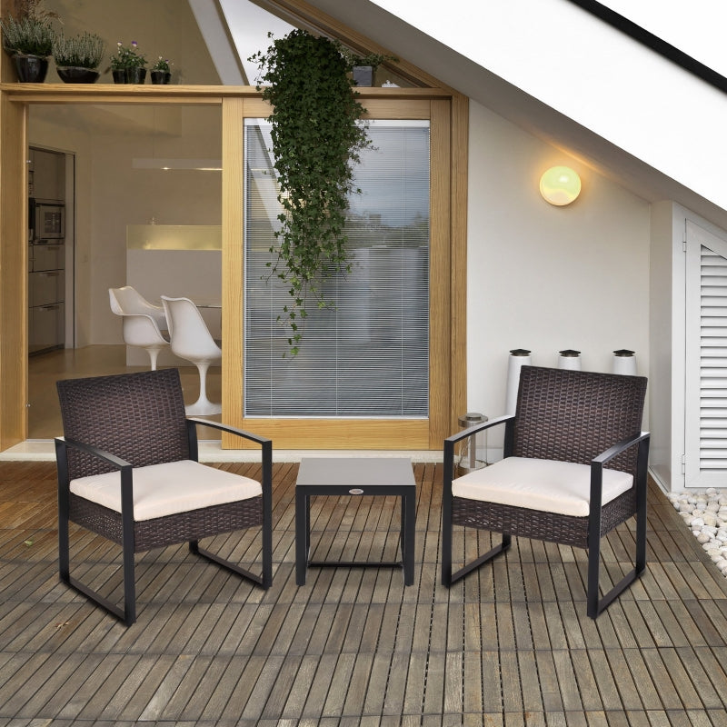 Comfortabele tuinset 3-delig rotan bruin crème met kussens en tafel