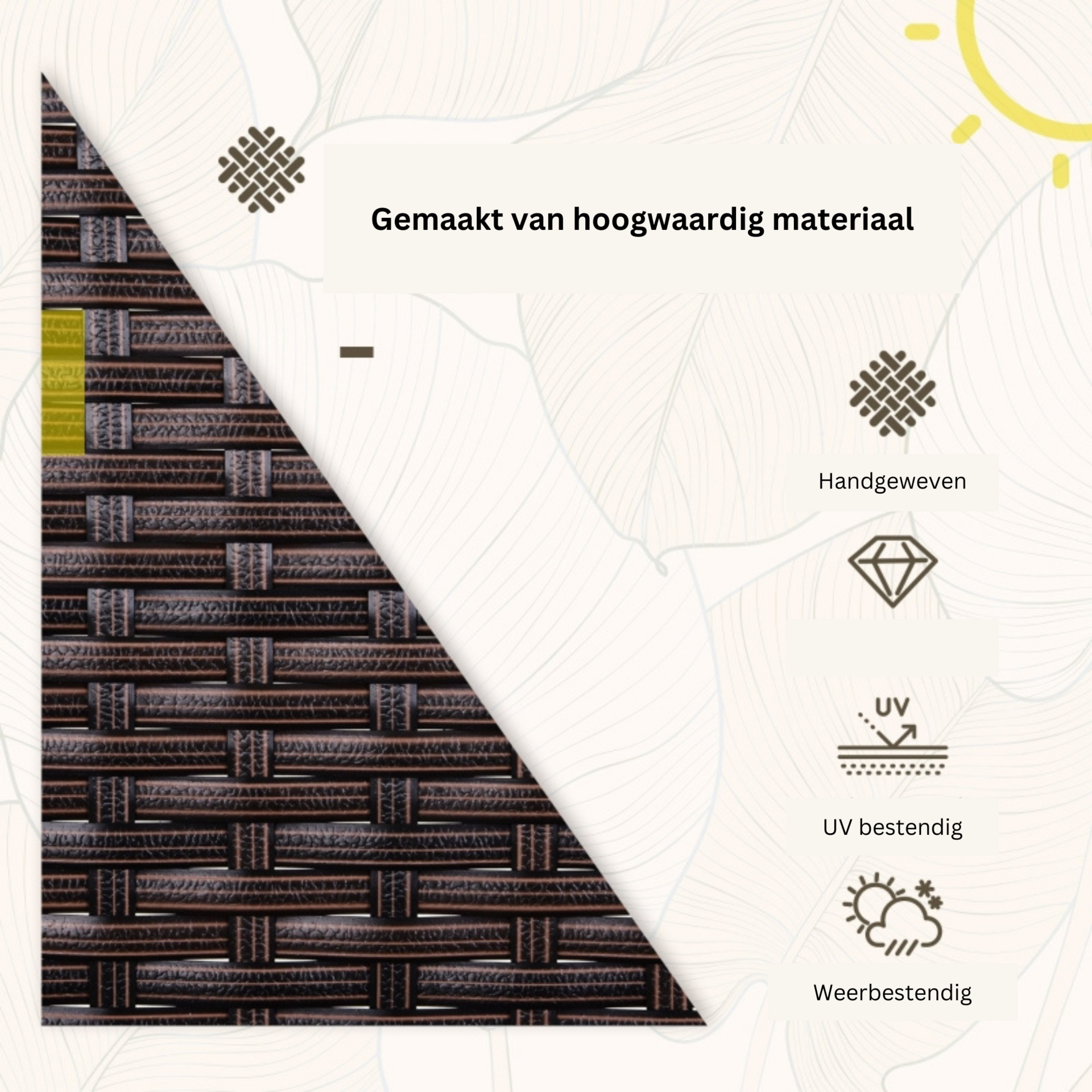 Comfortabele tuinset 3-delig rotan bruin crème met kussens en tafel