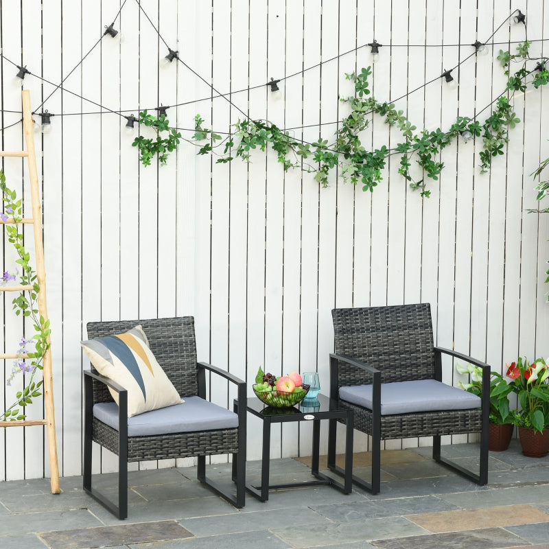 Stijlvolle tuinset 3-delig rotan grijs crème met comfortabele kussens en tafel