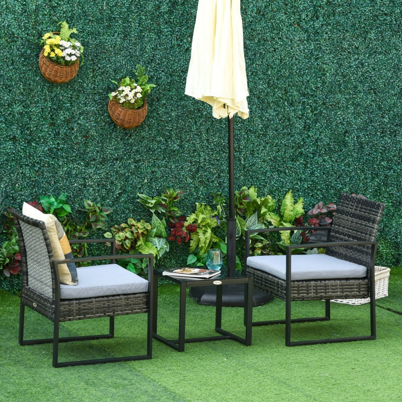 Stijlvolle tuinset 3-delig rotan grijs crème met comfortabele kussens en tafel